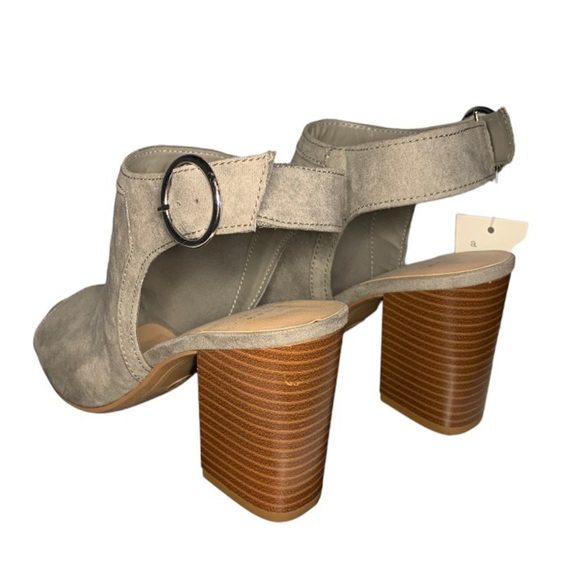 SHOES Light Gray Suede Open Toe High Heel Open Heel Shoe 3.5 Inch Chunky Heel - Picture 4 of 10